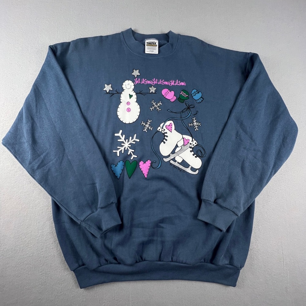 Vintage 90s Tultex Sweatshirt Mens XL Let It Snow Winter Wonderland Pullover